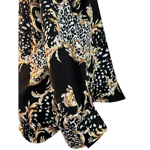 Naked Zebra Women's Large Animal Print Button Front Blouse V Neck CollarTop NWT - Picture 4 of 6